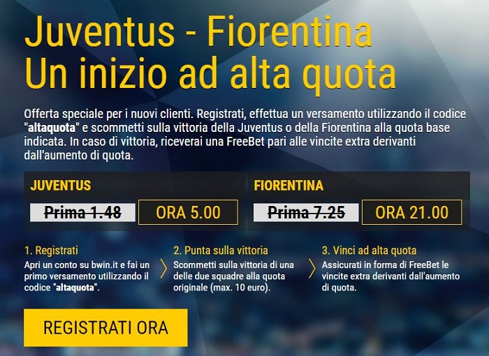 Juventus - Fiorentina bonus nuovi clienti