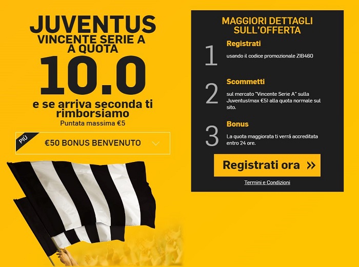 Juventus vincente Serie A a 10.0 + Bonus