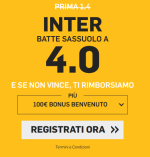 Betfair Inter-Sassuolo 300 solo creabozze