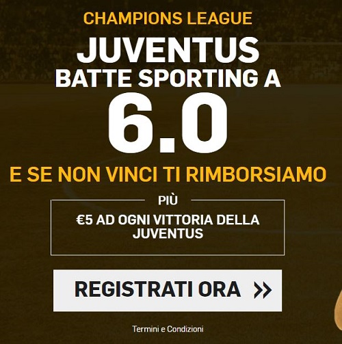 Juventus a 6.00 Bonus Scommesse Sporting Juve