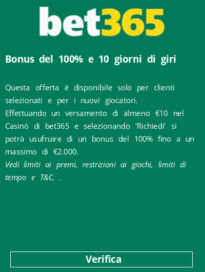 Bonus del 100% e 10 giorni di giri