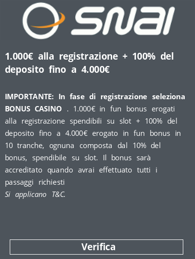  1.000€ alla registrazione + 100% del deposito fino a 4.000€
