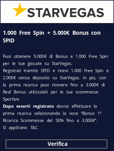 1.000 Free Spin + 5.000€ Bonus con SPID
