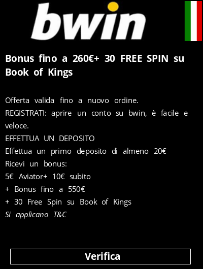  Bonus fino a 260€+ 30 FREE SPIN su Book of Kings