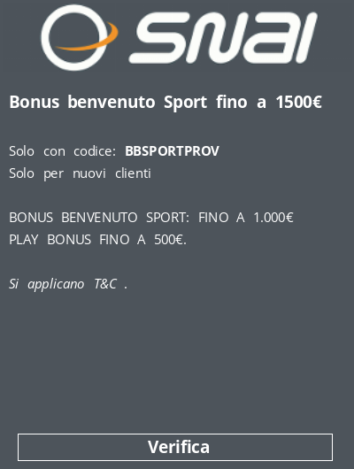  Bonus benvenuto Sport fino a 1500€
