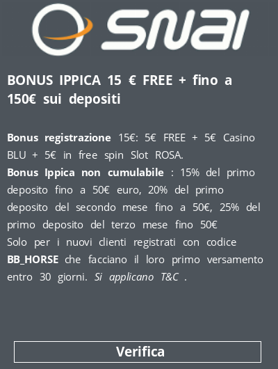  BONUS IPPICA 15 € FREE + fino a 150€ sui depositi