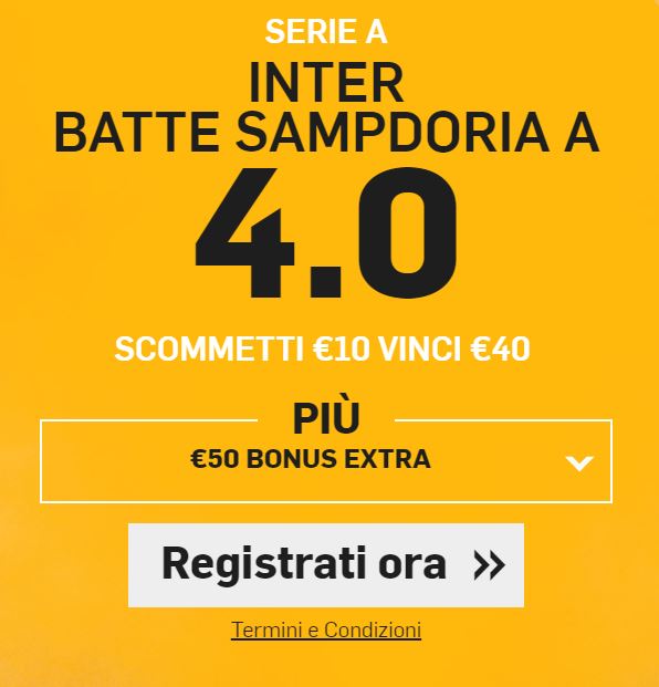 Inter-Sampdoria Offerta Betfair Inter-Sampdoria Bonus