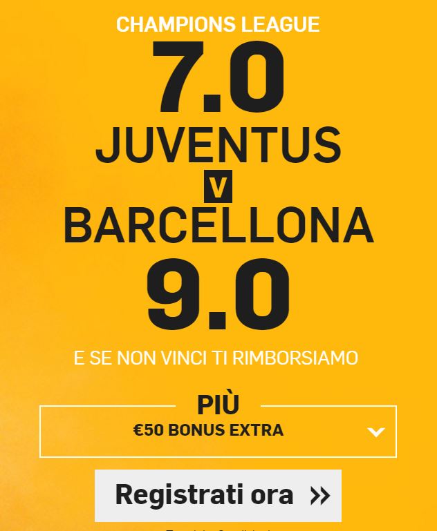 Juventus-Barcellona extra bonus Juventus-Barcellona quote maggiorate