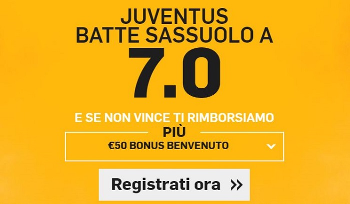 Juventus-Sassuolo Bonus e quote