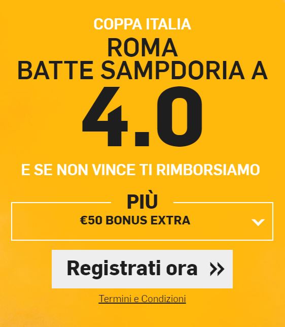 Roma - Sampdoria Coppa Italia Roma bonus