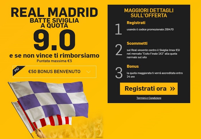 Real Madrid batte Siviglia + €50 Bonus
