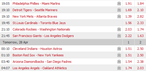 Pronostici MLB 25 April -1st may 2017