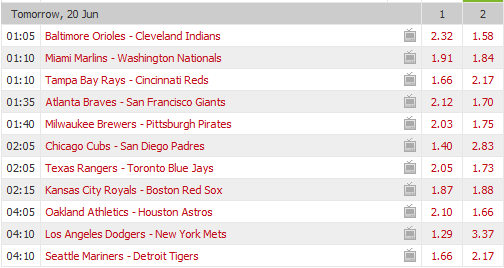 Pronostici MLB 20th - 27th june 2017