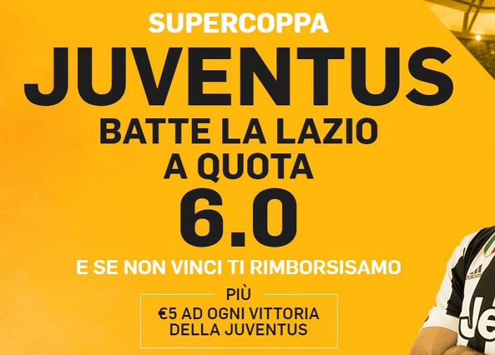 Juventus vincente a 6.00 contro la Lazio Bonus Supercoppa 2017 Juventus
