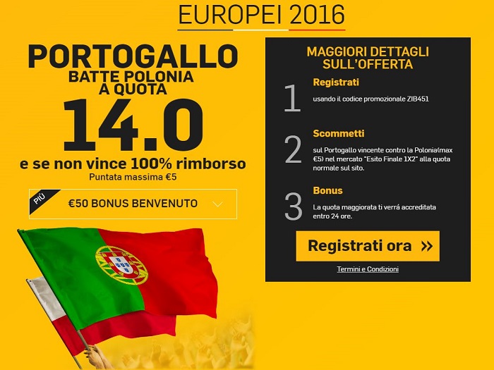 Portogallo - Polonia - super quote e super bonus Portogallo - Polonia - super quote e super bonus betfair