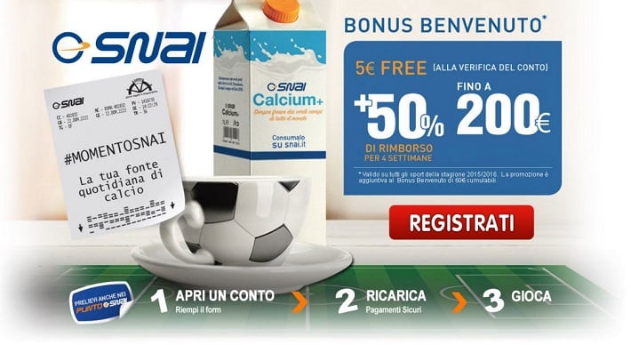 Snai BONUS €5 Gratis Snai BONUS